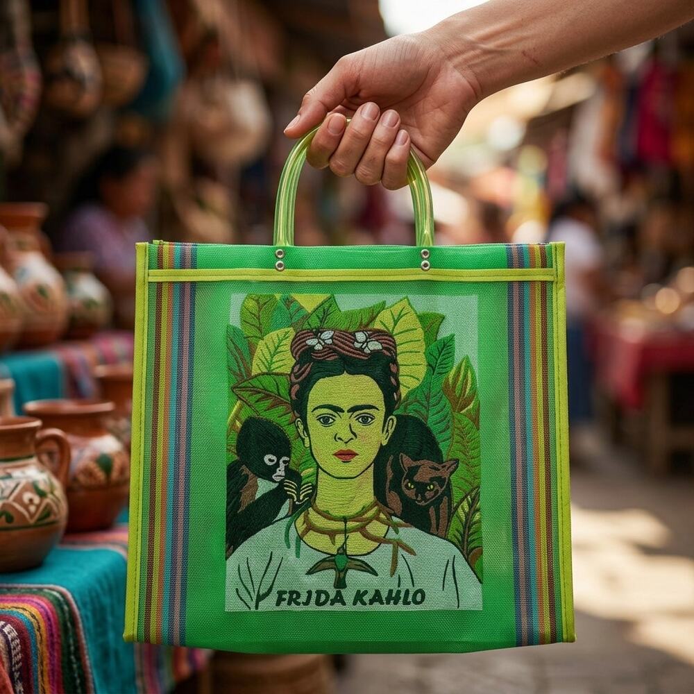 Traditional Mexican Tote Bag – Colorful Reusable Plastic 14X16 IN
